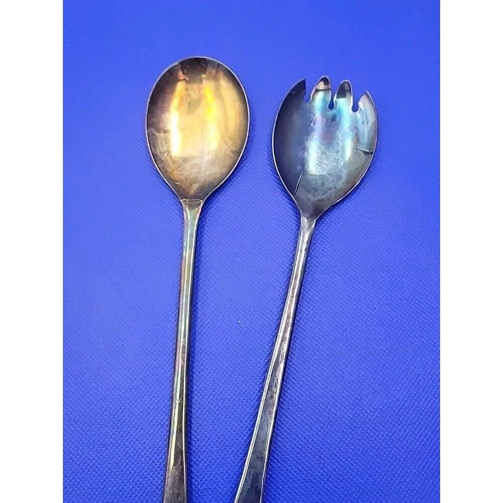 Vintage Silver Plate Salad Fork & Spoon Set Marked Sheffield England 9 inches